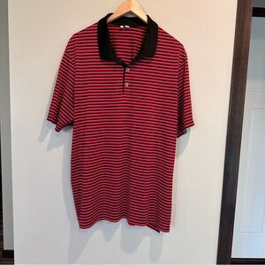 Adidas Striped Polo Red Black White Golf Outdoor Cooling Collar Short Sleeve Top